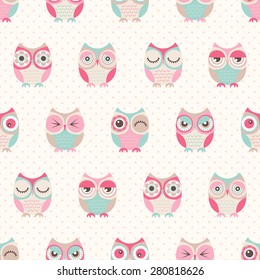 seamless cute cartoon owls birds pattern background
