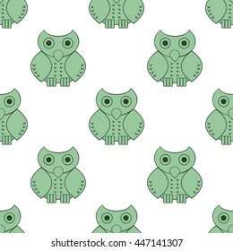 Seamless cute cartoon owls birds pattern background vector