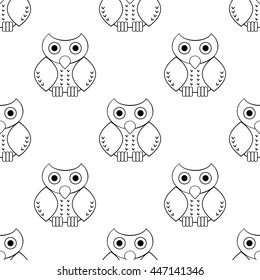 Seamless cute cartoon owls birds pattern background vector
