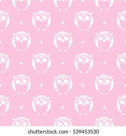 Seamless cute cartoon owls birds pattern background.