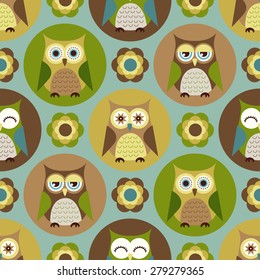 seamless cute cartoon owls illustration background