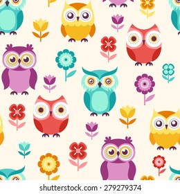 seamless cute cartoon owls illustration background