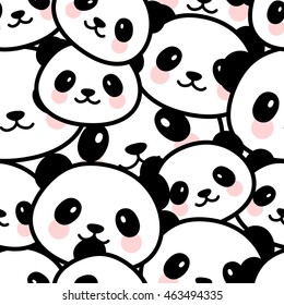 Seamless Cute Cartoon Panda Face Pattern