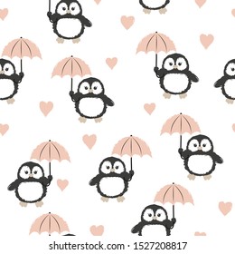 Seamless cute cartoon penguin pattern. Baby print