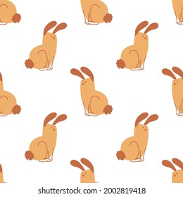 Seamless cute cartoon pet rabbit doodle pattern. Whimsical minimal 2 tone gender neutral color. Kids nursery wallpaper or whimsical character fashion all over print.