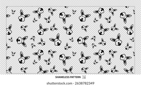 Seamless cute cartoon pig faces pattern with playful farm animals on transparent background