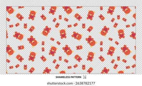 Seamless cute cartoon teddy bear pattern with playful brown animals on transparent background