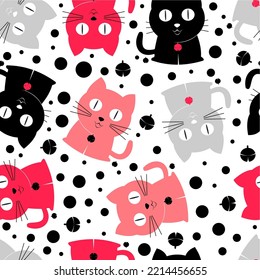 The seamless cute cat designs are suitable for wallpaper and can be used for other designs valentine's day icon line style logo design vector sign abstract symbol baby happy black white  pink 