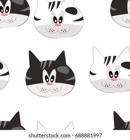Seamless cute cat pattern on white background.
