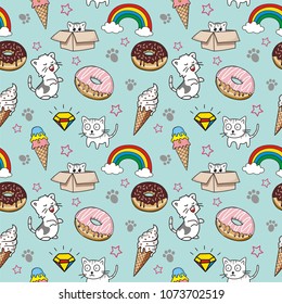 seamless cute cat pattern vector illustration