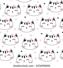 Seamless Cute Cat Pattern Vector Illustration