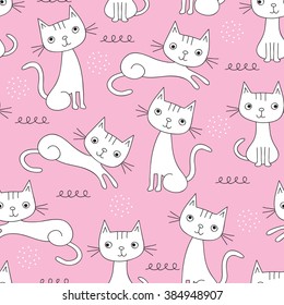 seamless cute cat pattern vector illustration