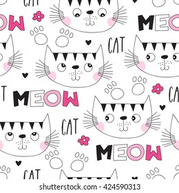 seamless cute cat pattern vector illustration