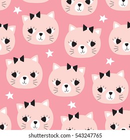 seamless cute cat pattern vector illustration