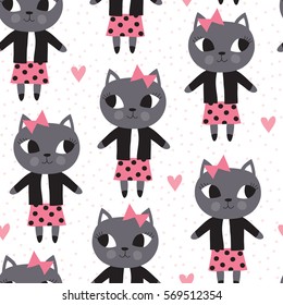 seamless cute cat pattern vector illustration