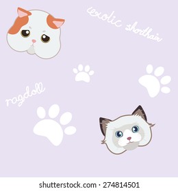 seamless cute cat and paw purple pattern background