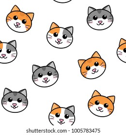 seamless cute cats face vector pattern on white background