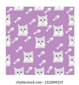 seamless cute cats with fish bones