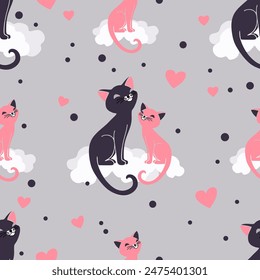 Seamless cute cats pattern. Vector Illustration.