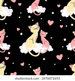 Seamless cute cats pattern. Vector Illustration.