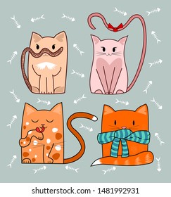 Seamless cute cats vector pattern for background and wallpaper, adorable kitten characters. 