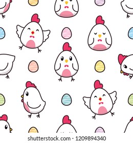 seamless cute chicken and easter eggs vector pattern background. cute animal pattern