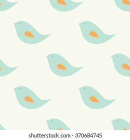 Seamless cute childish pattern. Bright pastel colors. Kids wallpaper. Spring birds pattern. Seamless background.