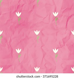 Seamless cute childish pattern with crumpled paper texture. Bright pastel colors. Kids wallpaper. Floral pattern.