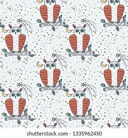 Seamless cute childish pattern with hand drawn cute animals. Creative doodle kids texture for fabric, wrapping, textile, wallpaper, prints, apparel. Vector illustration