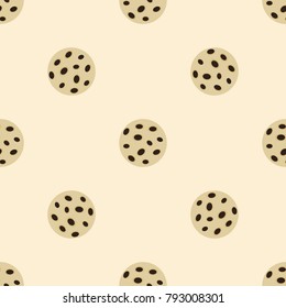 Seamless cute chocolate chip cookie pattern with a yellow beige background.