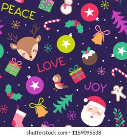Seamless of cute christmas decorative elements pattern background
