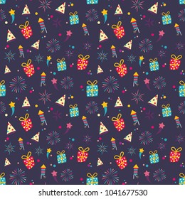 Seamless cute color gift wrapper pattern vector on purple background