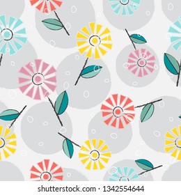 Seamless Cute colorful hand drawn flowers pattern background vector illustration for design