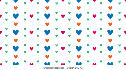 Seamless Cute Colorful Heart Pattern Background. Vector Illustration. Valentine's Day Backdrop. Wallpaper. Paper Cute