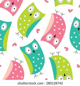 seamless cute colorful owl pattern vector illustration