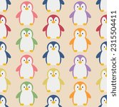Seamless cute colorful penguin cartoon pattern with penguins A Playful Pattern of Adorable Penguins for kids,gift,animal vector illustration, kids party theme illustration
