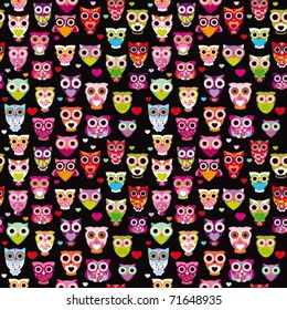 Seamless cute colourfull owl kids pattern background in vector