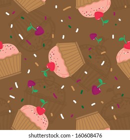 Seamless cute delicious cupcake pattern