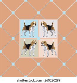  Seamless cute diamond pattern background with beagle dog.