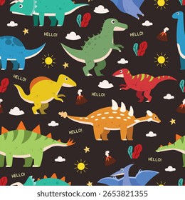 Sem emenda bonito Dino padrão. Perfeito para crianças produtos, tecido, papel de parede e envoltório de presente.