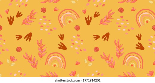 Seamless cute dinosaur pattern. Colorful dino background for kids. Childish vector design for textile and packaging, nursery wallpaper