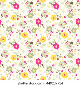 Seamless cute ditsy flower pattern in vector 