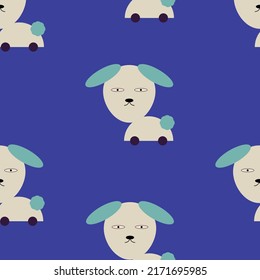 patrón de perro lindo sin costura de fondo azul. Diseño gráfico textil de tejido. diseño animal.