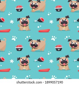 Patrón de perro sin soldadura adorable con bichos, mascota, cachorro, lana, comida de perro, pierna de pollo, carne, salchichas, garra