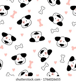 Seamless cute dog pattern. Vector background with puppy and bones.