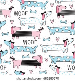 seamless cute dog pattern vector illustration