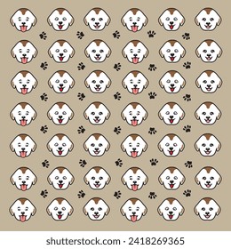 seamless cute dog and paw pattern