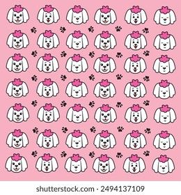 seamless cute dog and paw pattern