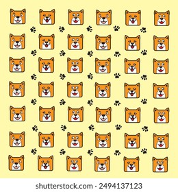 seamless cute dog and paw pattern