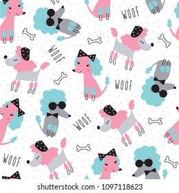 seamless cute dogs animal pattern vector illustration